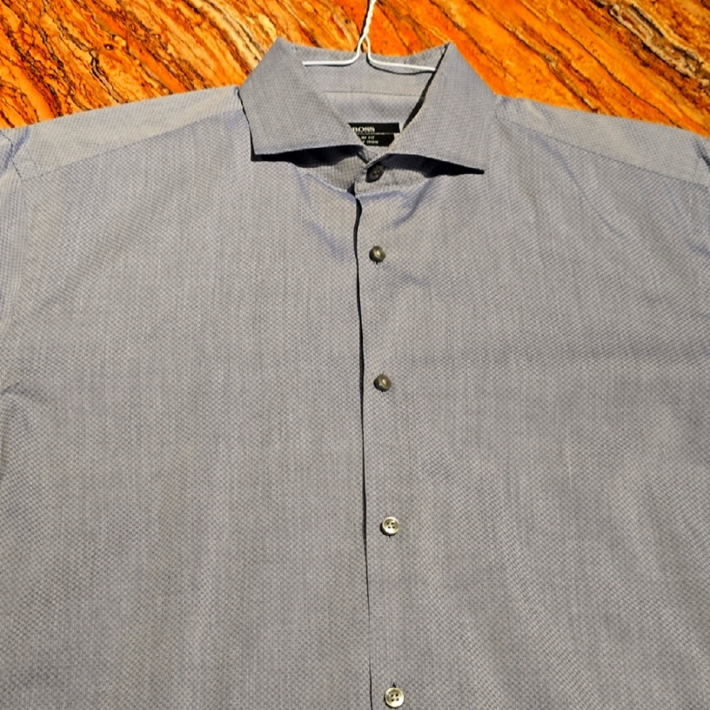 Boss Hugo Boss Slim Fit Blue French Cuff  Dress Shirt with Spread Collar. 41